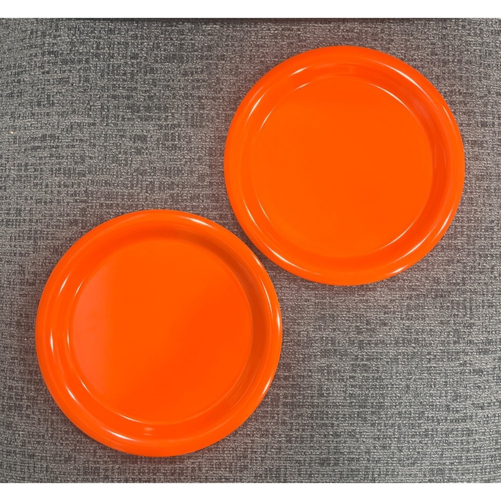 2 Vintage Ingrid Ltd Chicago 10" ORANGE Melamine Plastic Stacking‎ Dinner Plates